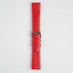 Windsor Smooth Red Watch Strap, buckled up, front view