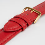 Buffalo Value Padded Red Watch Strap, close-up of the buckle and keepers
