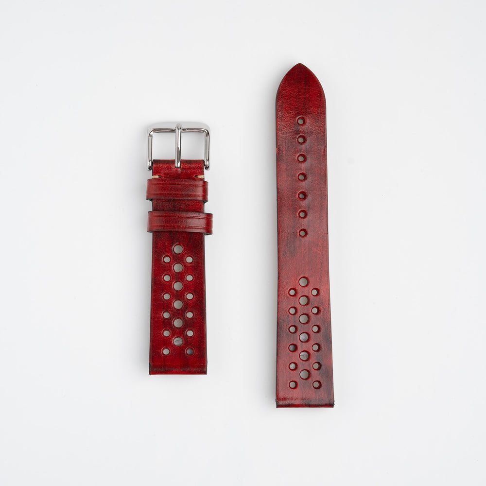 Red Vintage Perforated Handmade Watch Strap