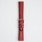 Vintage Smooth Red Watch Strap, buckled up, front view