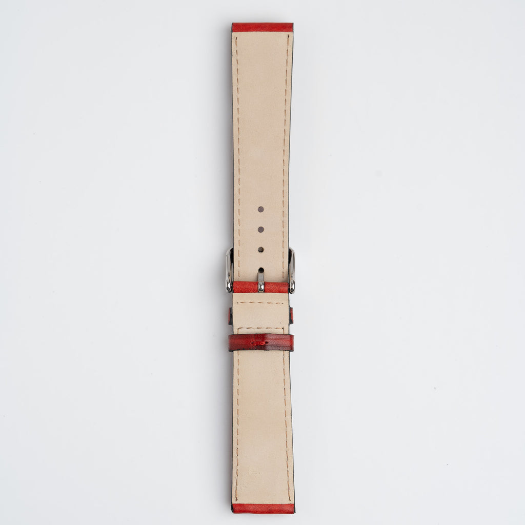 Vintage Smooth Red Watch Strap, underside showing the lining