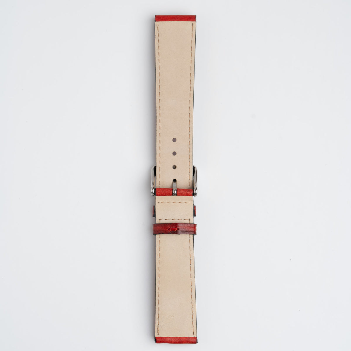 Vintage Smooth Red Watch Strap, underside showing the lining
