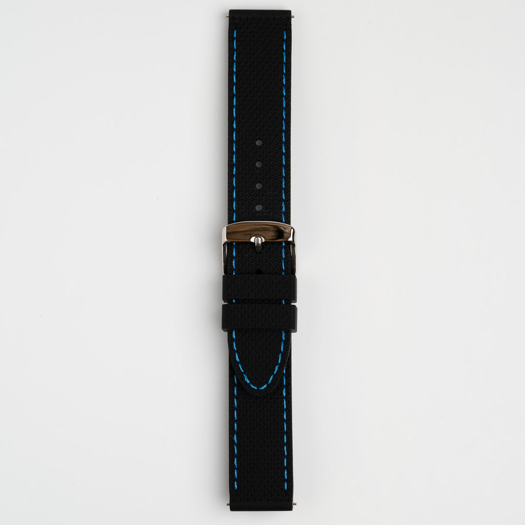 Anthracite Dash Quick Release Black Watch Strap, Blue Stitch