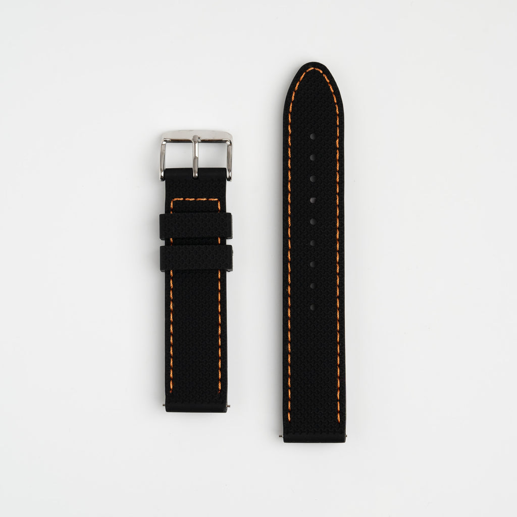 Anthracite Dash Quick Release Black Watch Strap, Orange Stitch