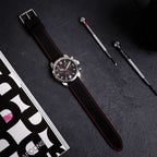 Anthracite Dash Quick Release Black Watch Strap, Red Stitch
