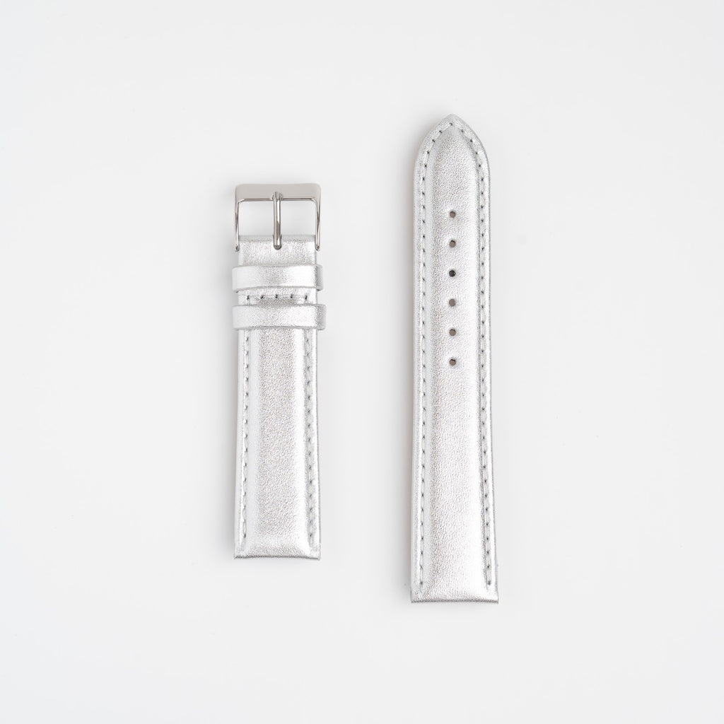 Metallic Silver Watch Strap, both pieces laid flat