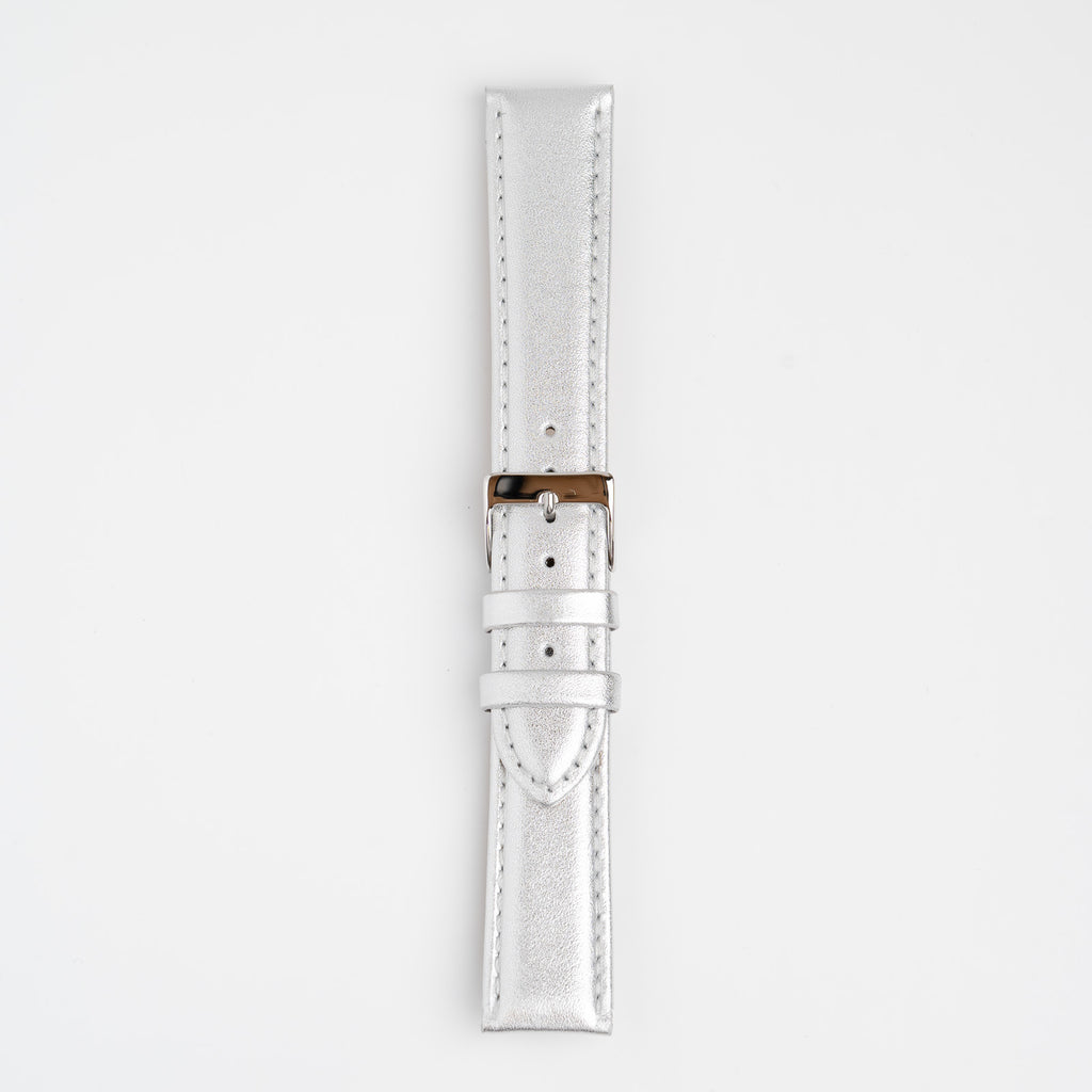 Metallic Silver Watch Strap, buckled up, front view