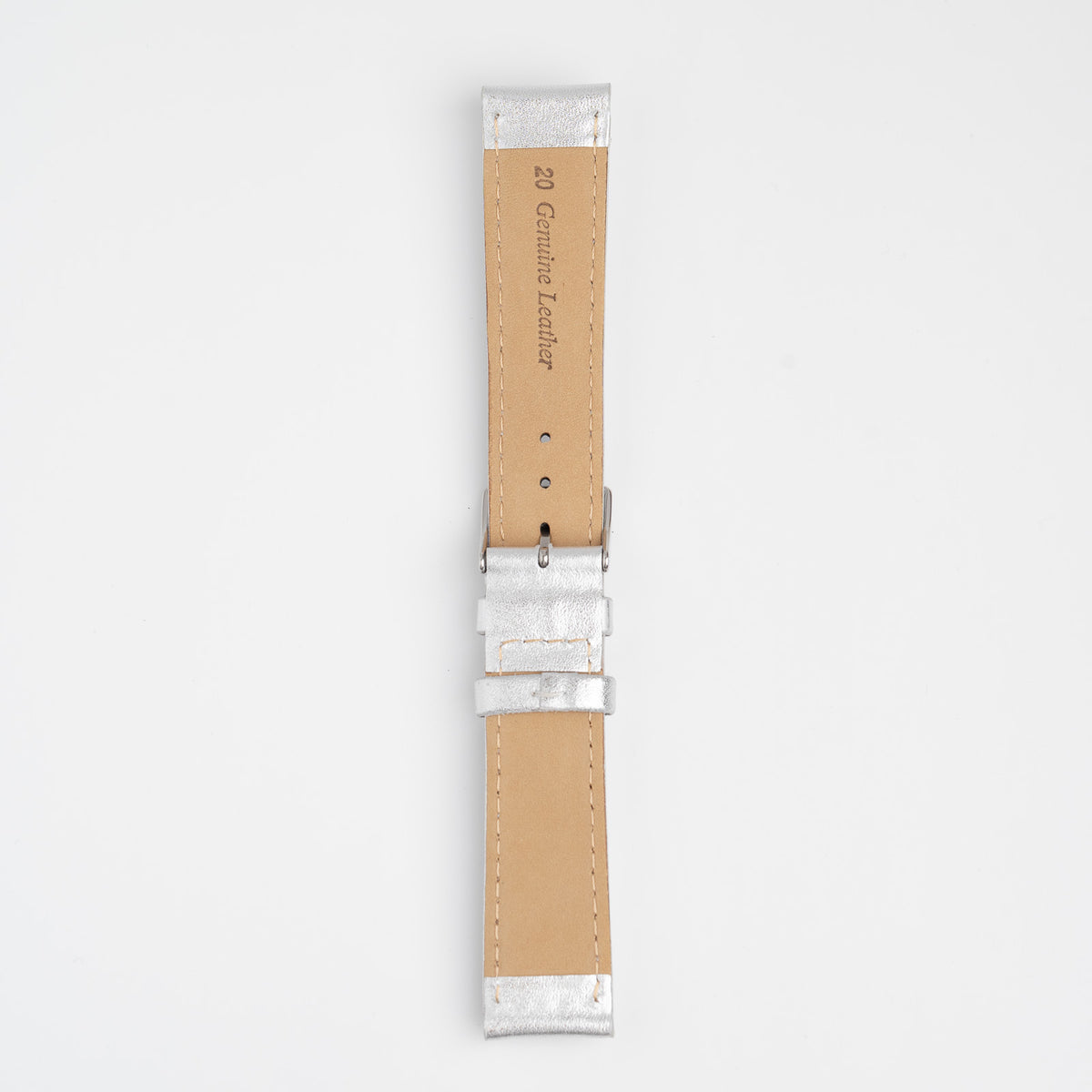 Metallic Silver Watch Strap, underside showing the lining