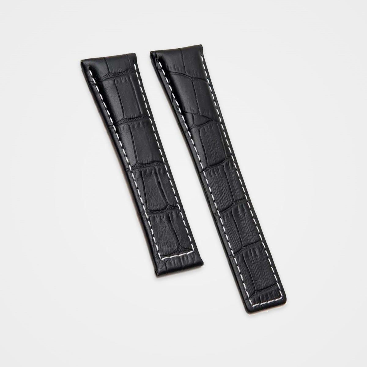 Black crocodile grain strap with white stitching for TAG Heuer Monaco
