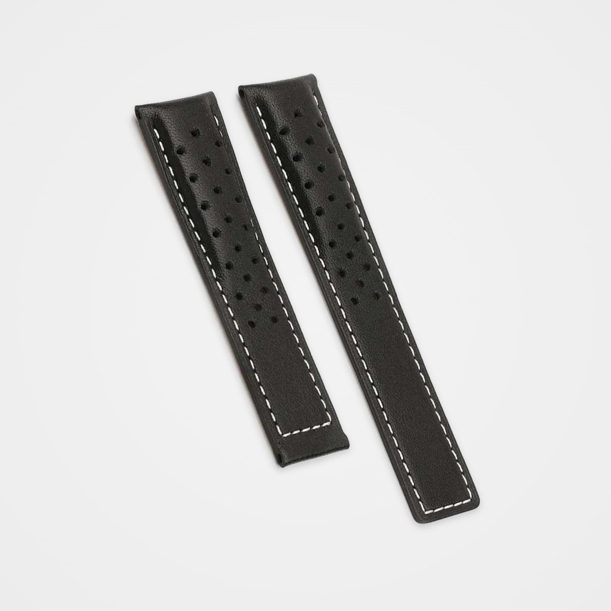 Black perforated leather strap with white stitching for TAG Heuer Monaco