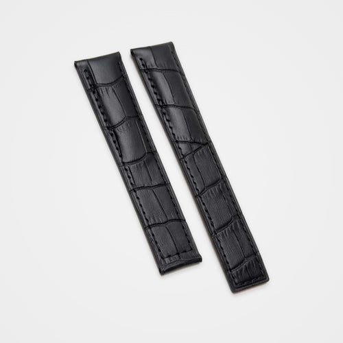 Black crocodile grain strap for TAG Heuer Carrera 19mm