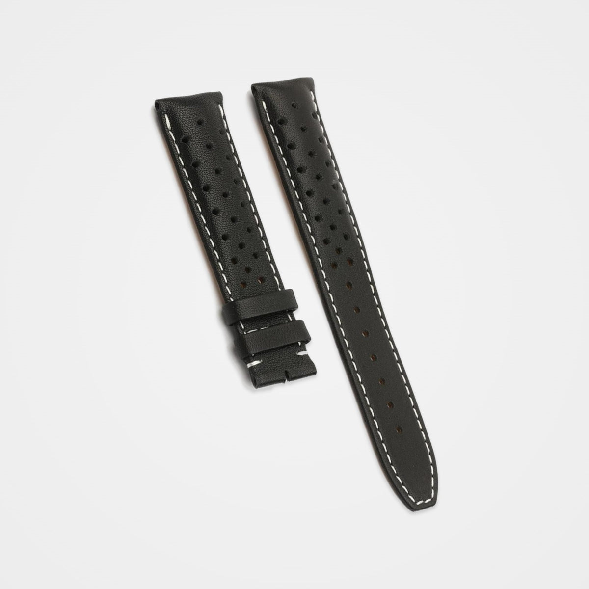Black perforated leather strap with white stitching for TAG Heuer Carrera 20mm, buckle end