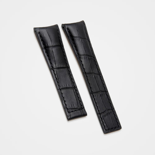 Black crocodile grain strap for TAG Heuer Grand Carrera 22mm