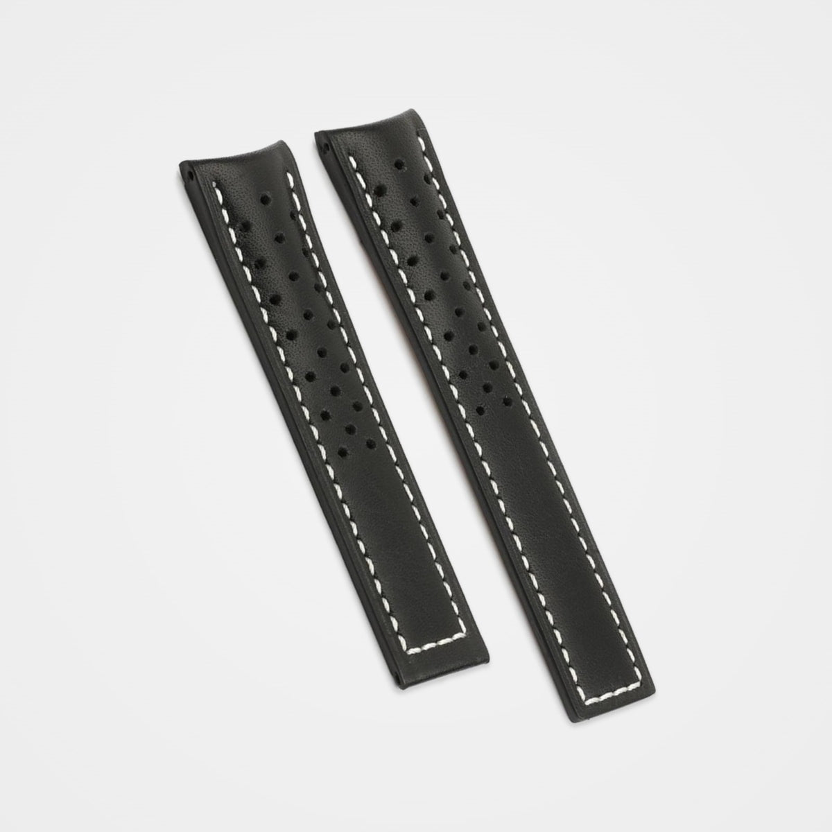 Black perforated leather strap with white stitching for TAG Heuer Carrera 20mm