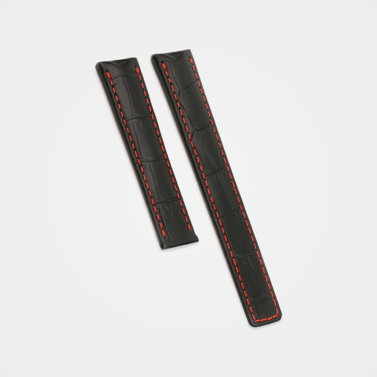 Black crocodile grain strap with red stitching for TAG Heuer Grand Carrera 22mm, deployant clasp