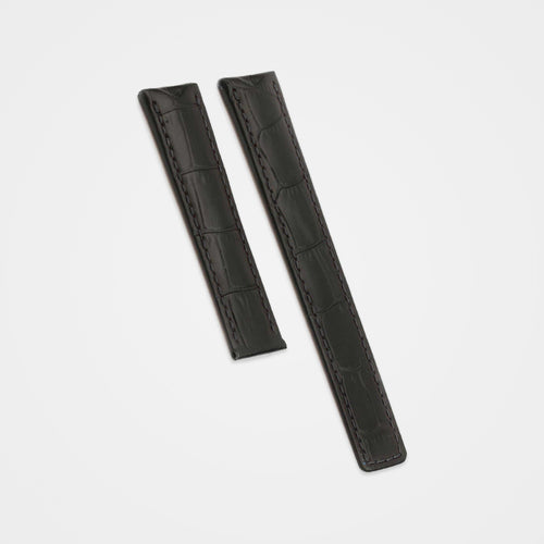 Black crocodile grain strap for TAG Heuer Grand Carrera 22mm, deployant clasp
