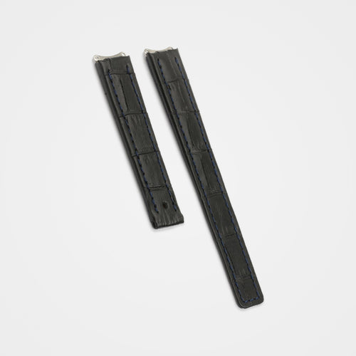 Black crocodile grain strap with blue stitching for TAG Heuer 6000 Series Ladies