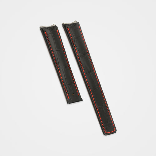 Black crocodile grain strap with red stitching for TAG Heuer 6000 Series Mid-Size