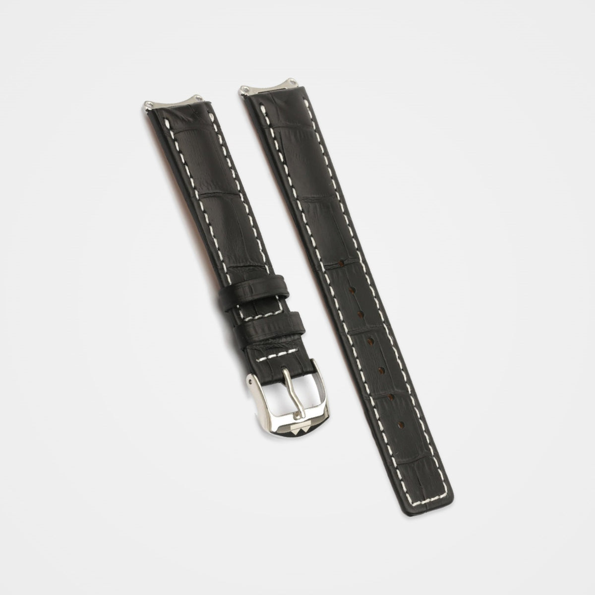 Black crocodile grain strap with white stitching and pin buckle for TAG Heuer 6000 Series Mid-Size