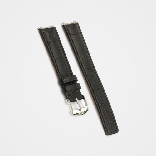 Black crocodile grain strap with pin buckle for TAG Heuer 6000 Series Mid-Size