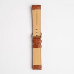 Tan Mayfair Alligator watch strap, buckled, back view