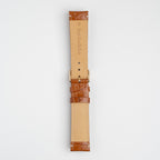Tan Mayfair Classic watch strap, buckled, back view