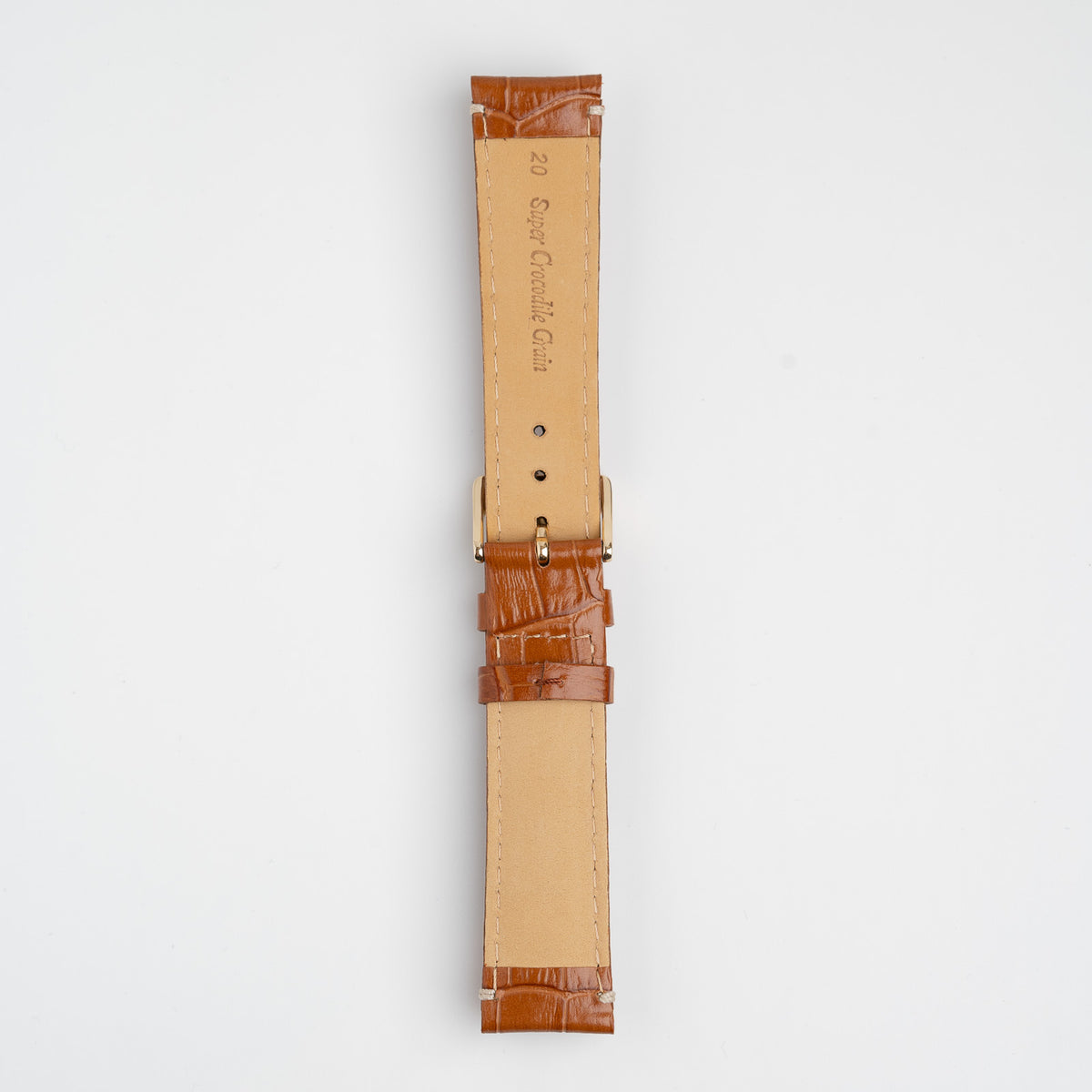 Tan Mayfair Classic watch strap, buckled, back view