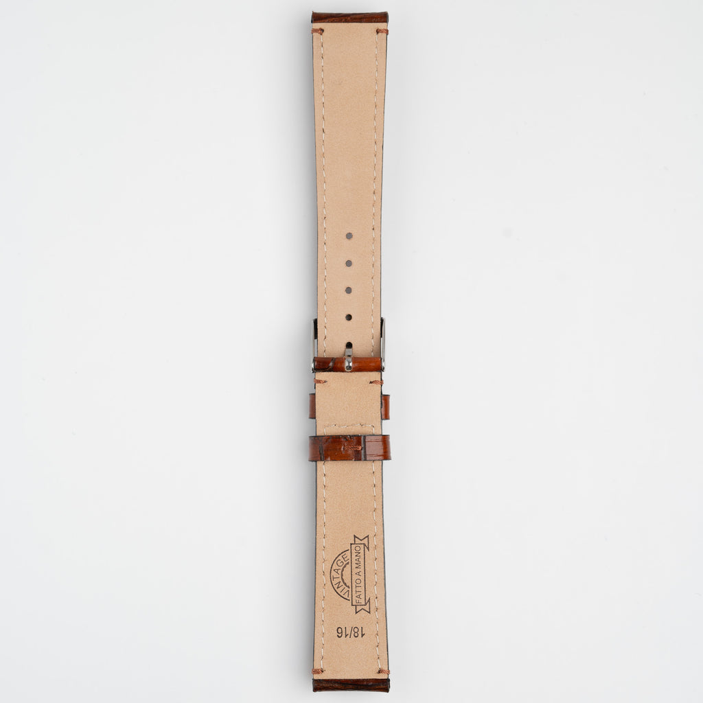 Handmade Alligator Grain Tan Watch Strap, underside showing the lining