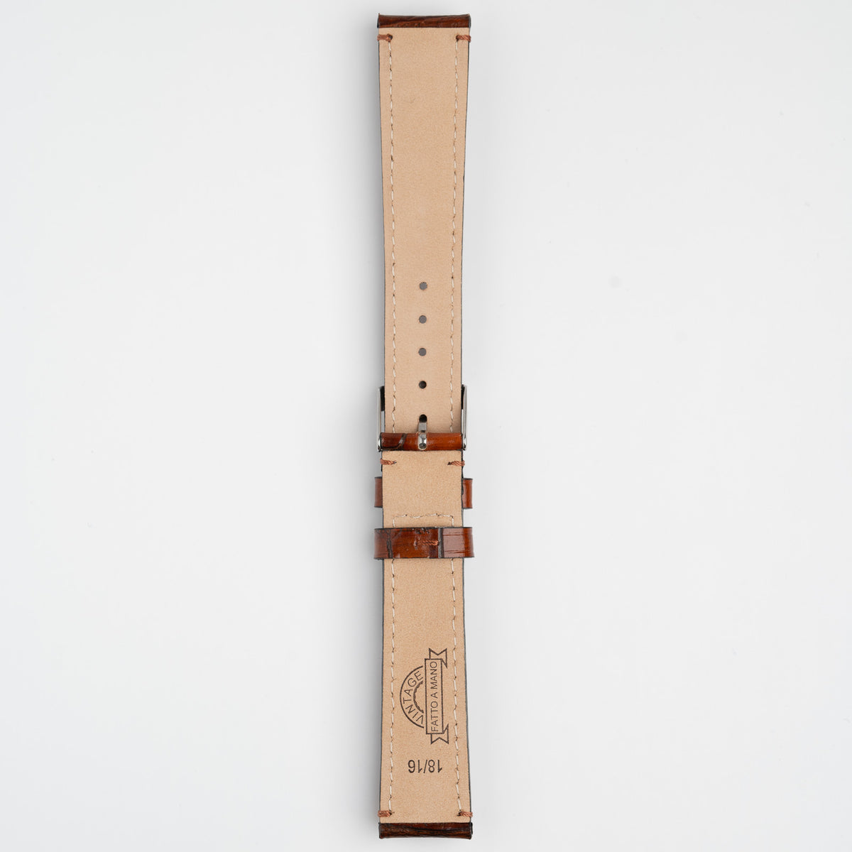 Handmade Alligator Grain Tan Watch Strap, underside showing the lining