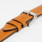 Handmade Contrast Tan Watch Strap, close-up of the buckle and keepers