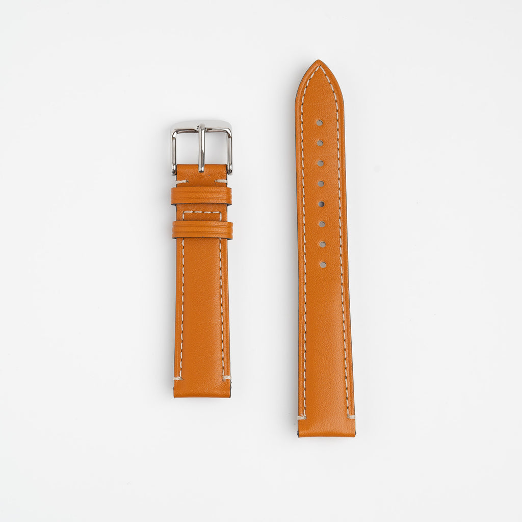 Handmade Contrast Tan Watch Strap, both pieces laid flat