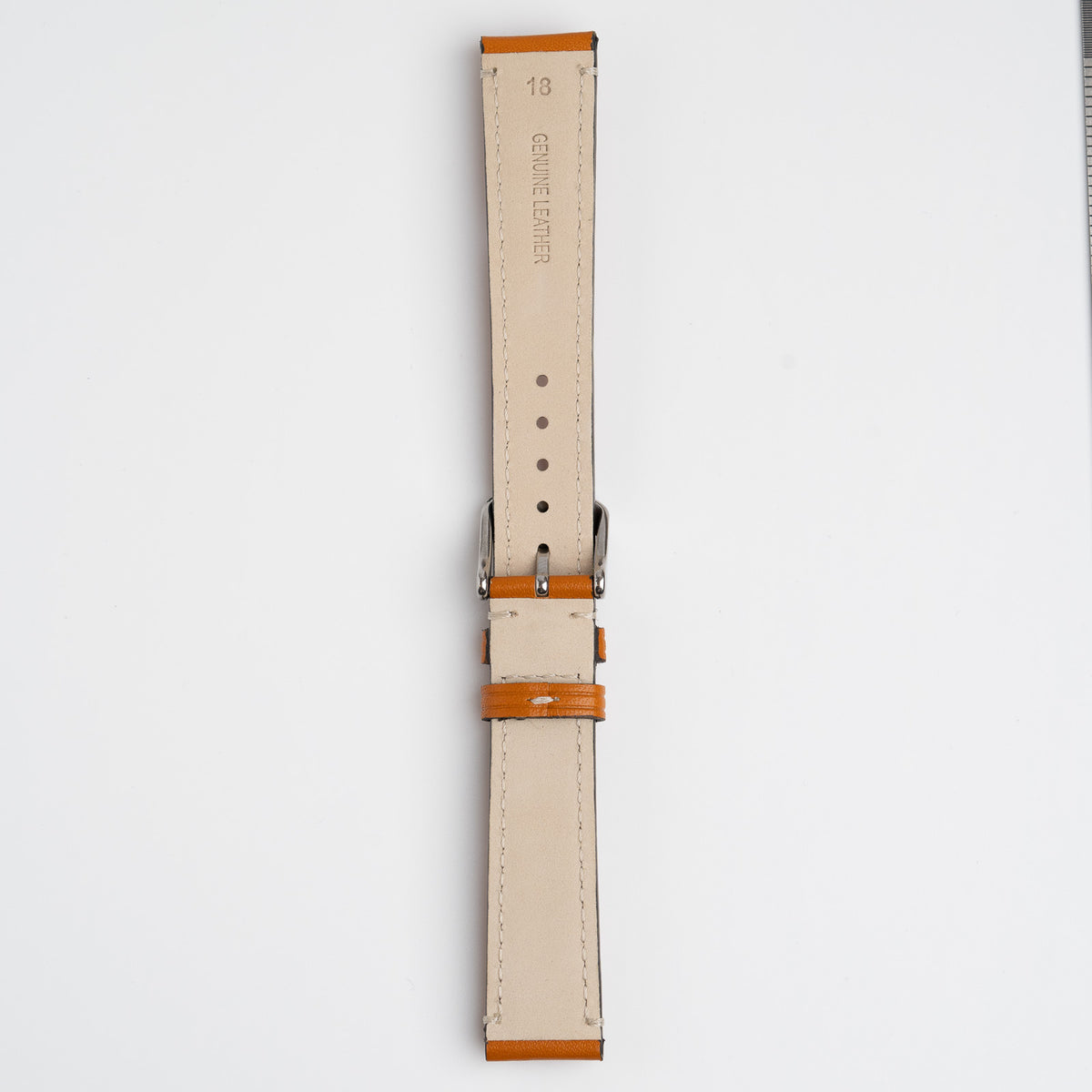 Handmade Contrast Tan Watch Strap, underside showing the lining