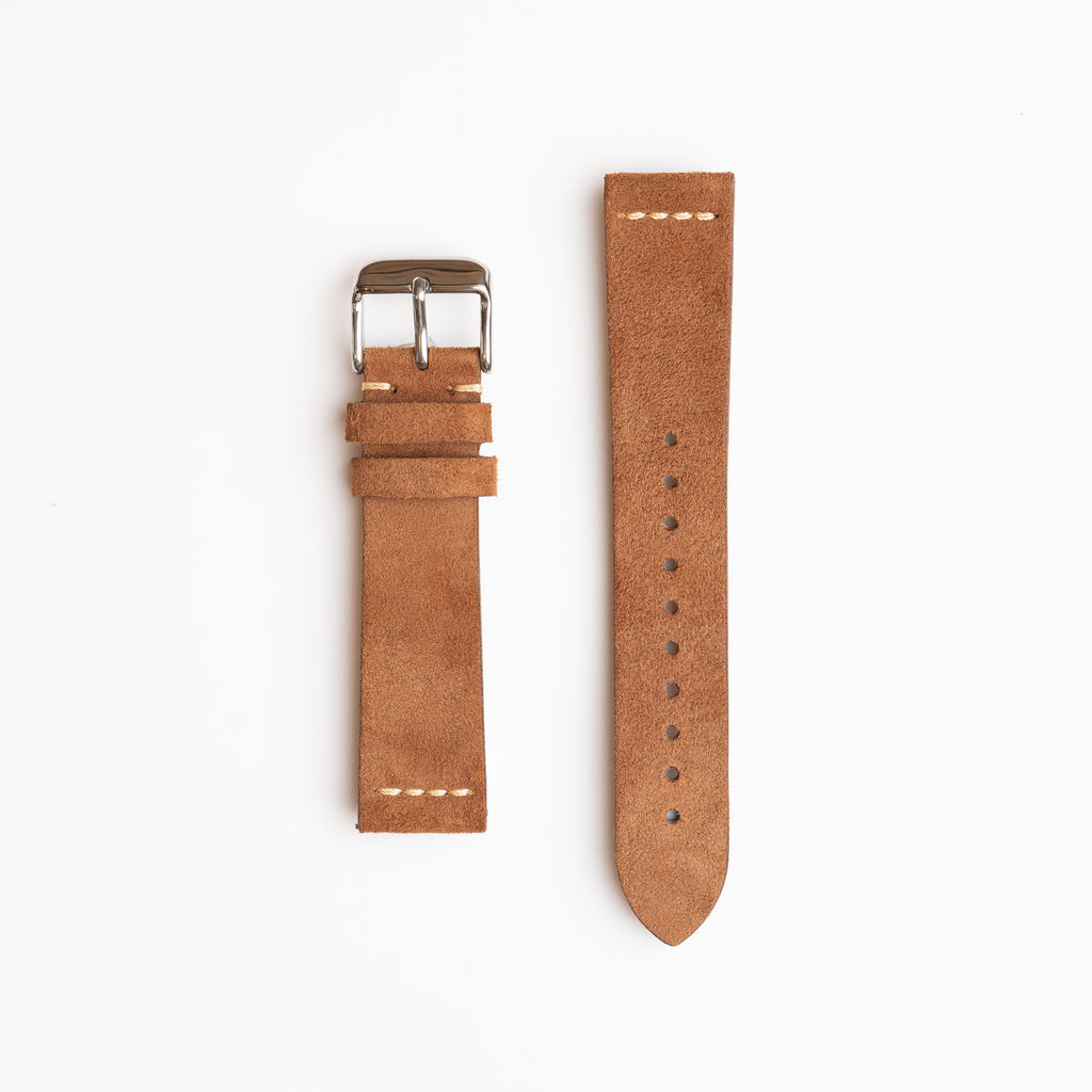 Kensington Napped Suede Tan Watch Strap, both pieces laid flat