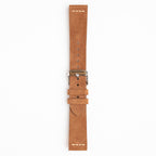 Kensington Napped Suede Tan Watch Strap, buckled up, front view
