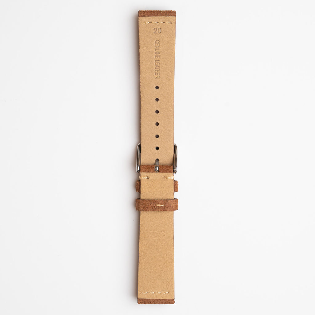 Kensington Napped Suede Tan Watch Strap, underside showing the lining