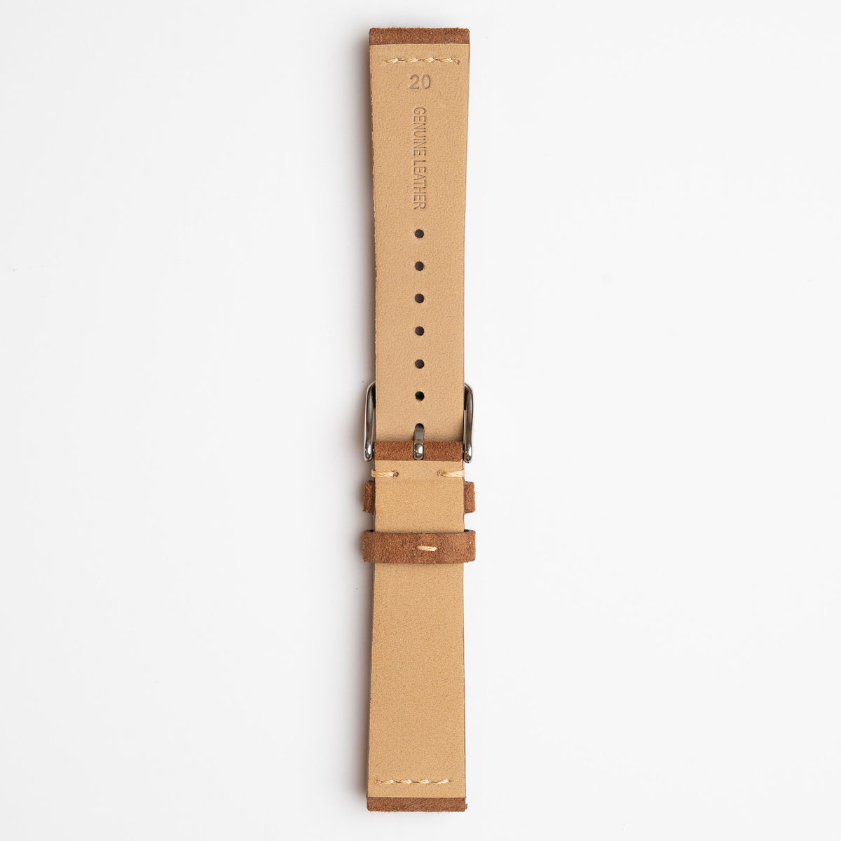 Kensington Napped Suede Tan Watch Strap, underside showing the lining
