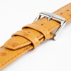 Sandbanks Ostrich Tan Watch Strap, close-up of the buckle and keepers