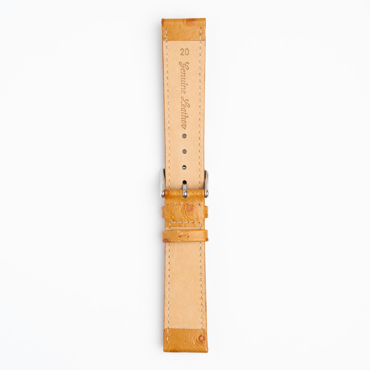Sandbanks Ostrich Tan Watch Strap, underside showing the lining