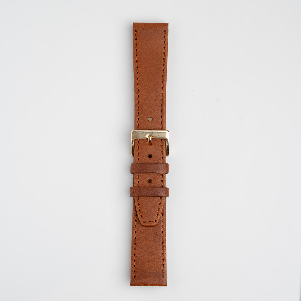 Tan Mayfair Subtle watch strap, buckled, front view
