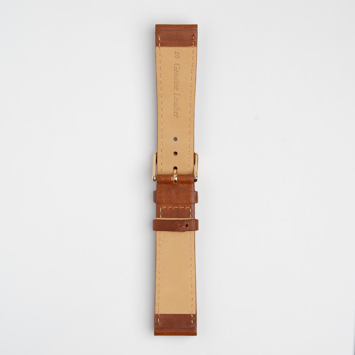 Tan Mayfair Subtle watch strap, buckled, back view