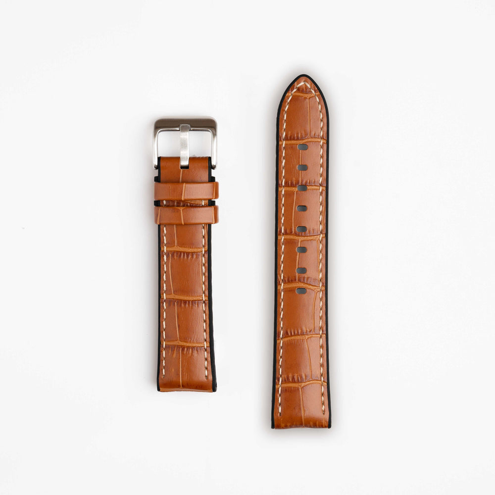 Tan Sports Leather Rubber Watch Strap