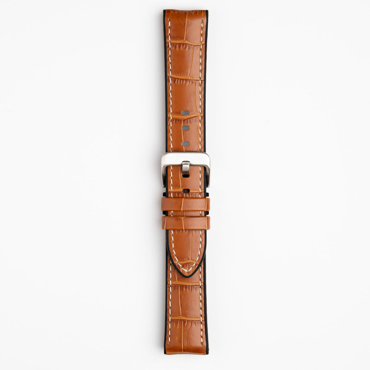 Tan Mayfair Active watch strap, buckled, front view