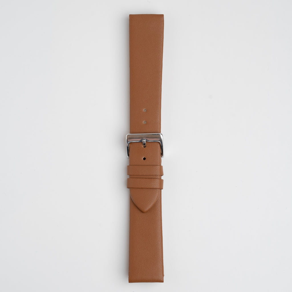 Windsor Smooth Tan Watch Strap, buckled up, front view