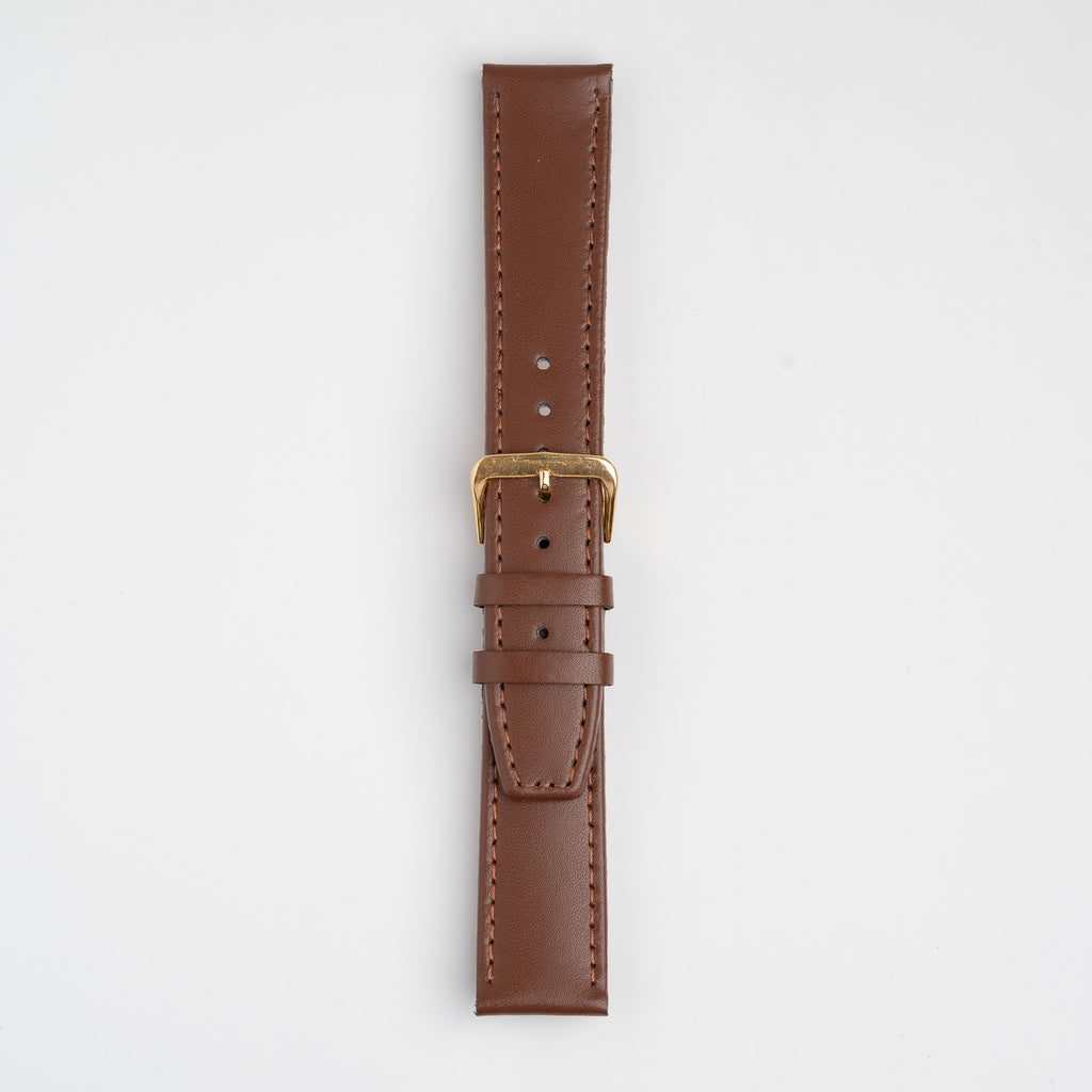 Calf Value Tan Watch Strap, buckled up, front view
