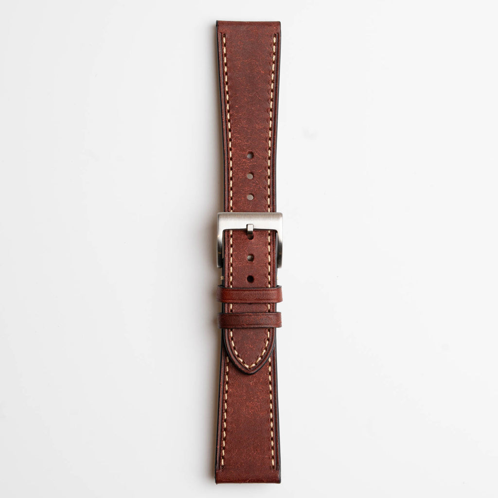 Tuscan Pueblo Red Watch Strap, buckled up, front view