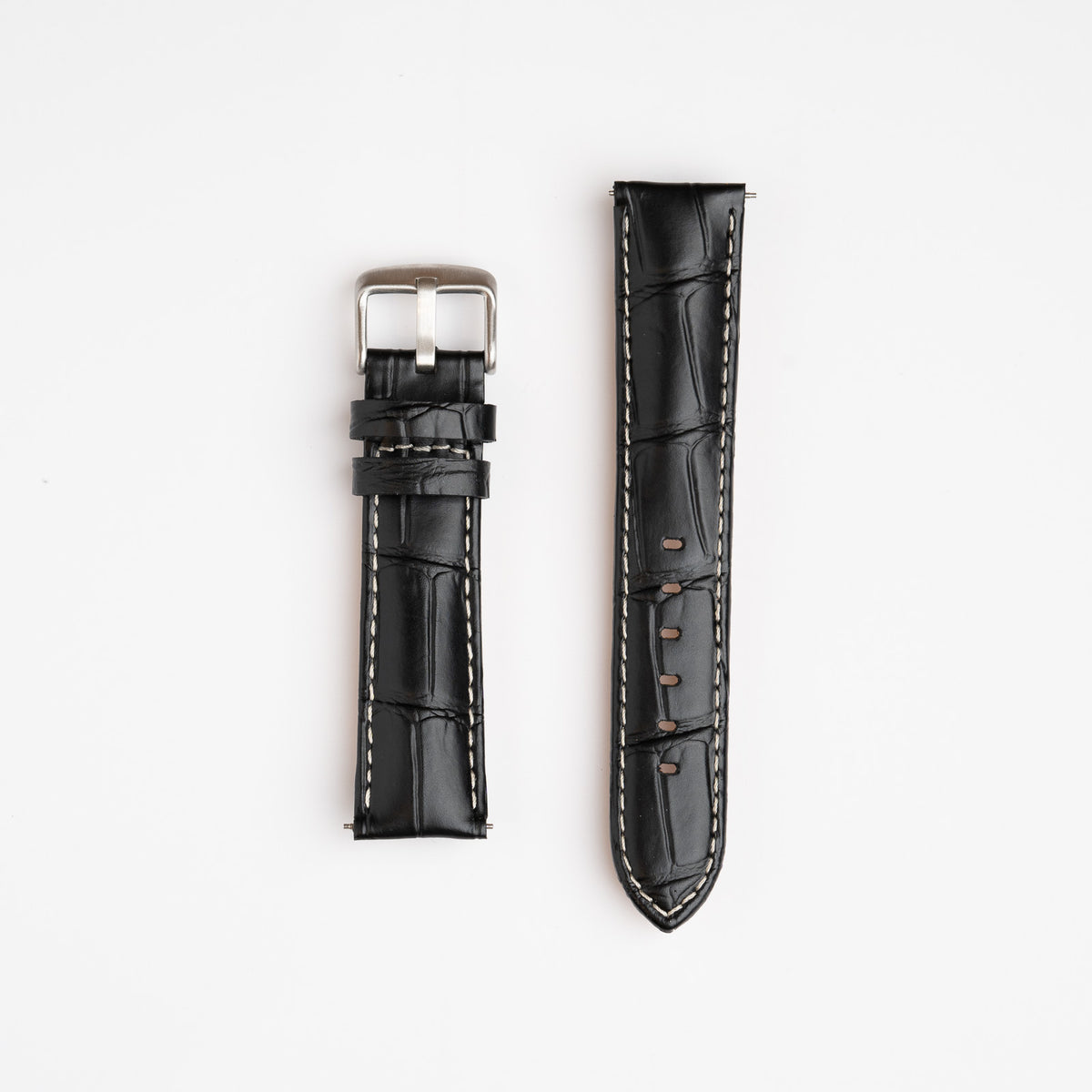 Silverstone Loop Quick Release Black Watch Strap, White Stitch
