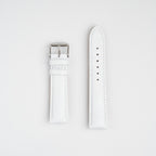 White Mayfair Super watch strap, laid flat with its buckle