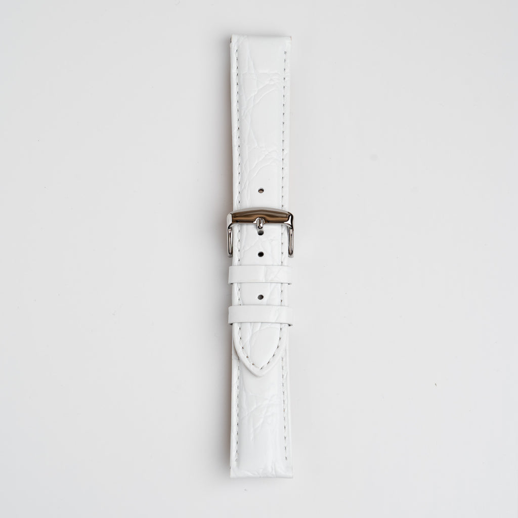 White Mayfair Super watch strap, buckled, front view