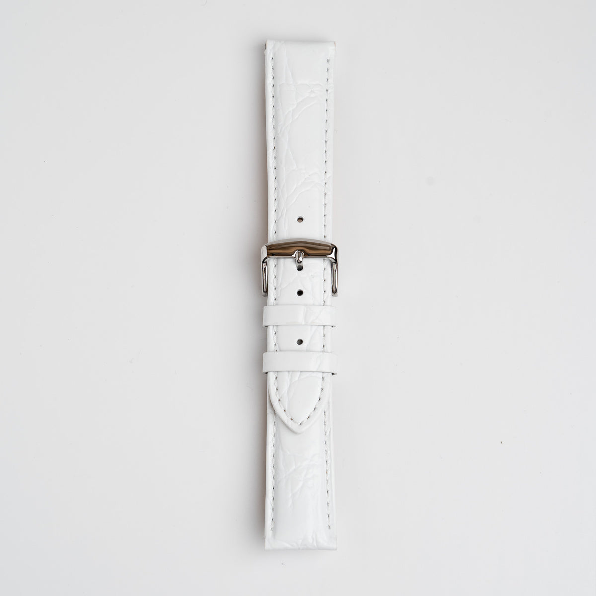 White Mayfair Super watch strap, buckled, front view