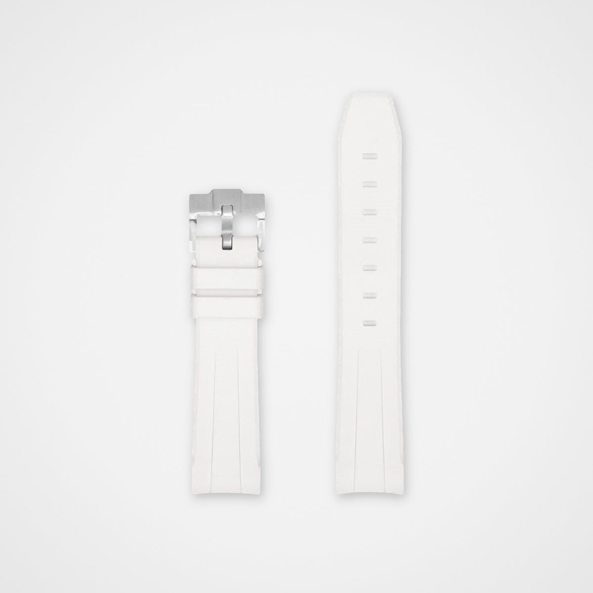 White Salcombe FKM rubber watch strap, both pieces laid flat